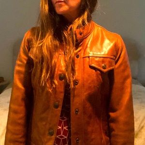 Brown leather jacket old school  GAP.